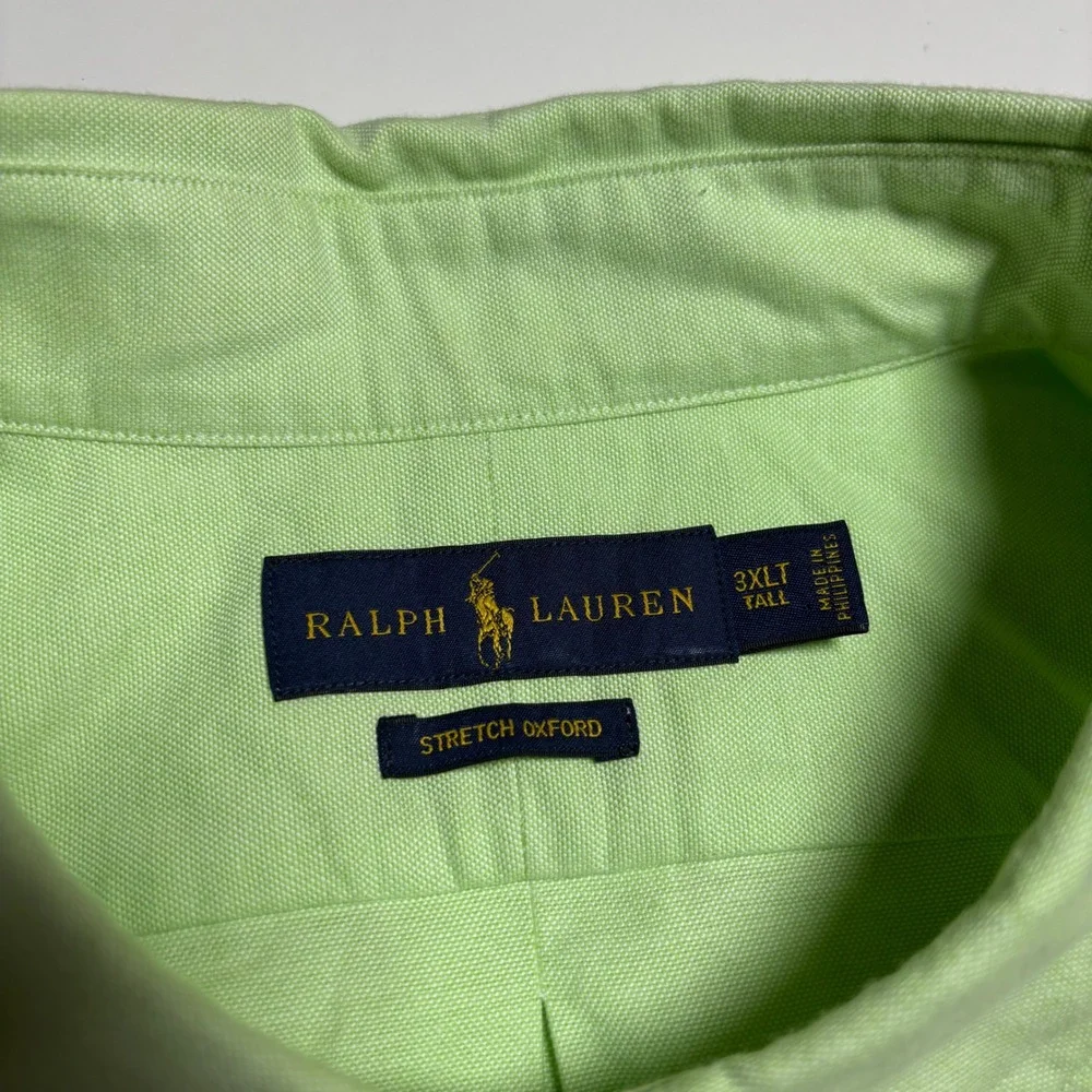 Ralph Lauren Oxford Stretch Mens 3XLT Big & Tall Button Light Green Down Shirt